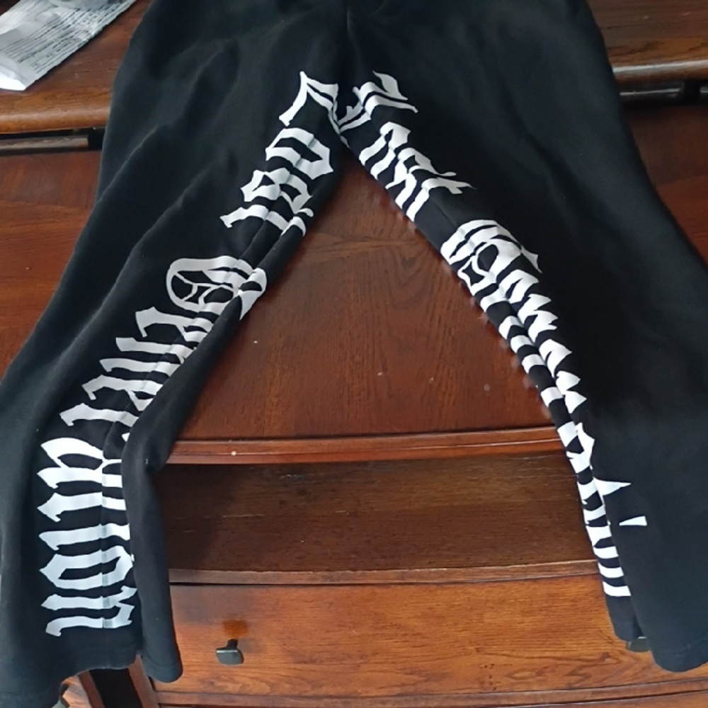 Black Sweats with White Gothic Text